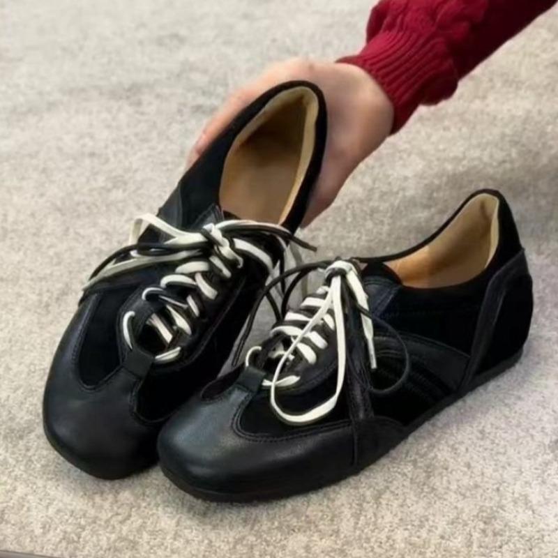 

Leisure Sports Single Shoes Summer New Round Head Deep Mouth Color Matching Before Lacing Soft Sole Non-slip Flat Shoes 35 чёрный