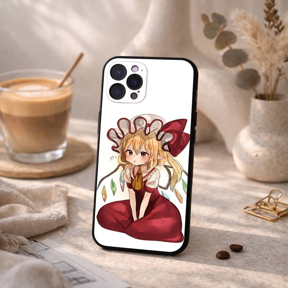Cute TouHou Project Flandre Phone Case For iPhone17 16 15 14 13 12 11 Pro Max Plus,5G Soft Black Case