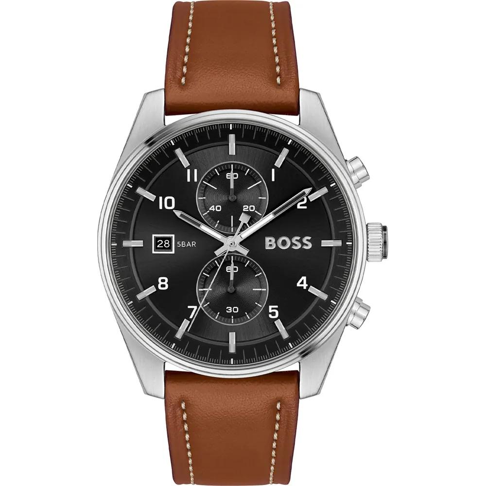 BOSS Skytraveller Black Brown Leather Gents Quartz Watch 1514161 чёрный