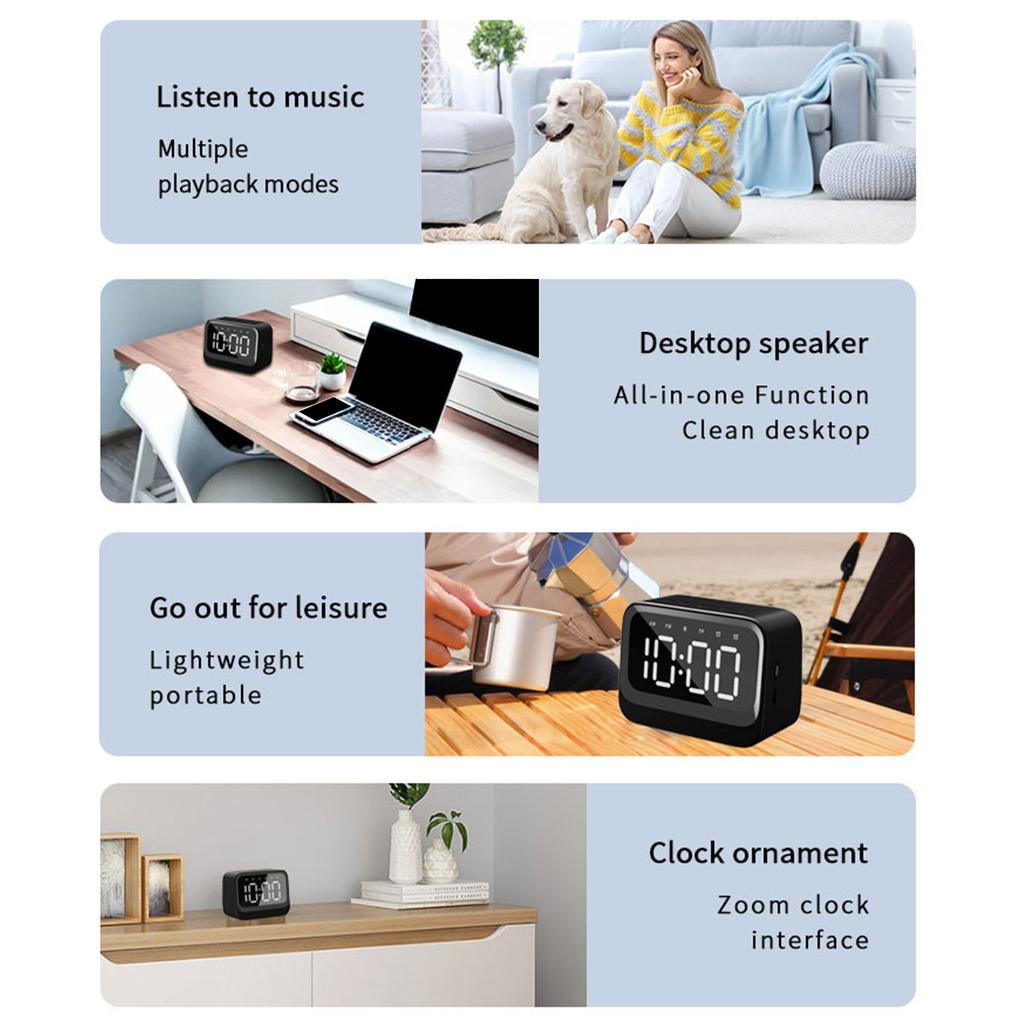 Bluetooth 5.3 Speaker Multifunctional Alarm Clock With Large LED Display For Bedroom And Outdoor Use