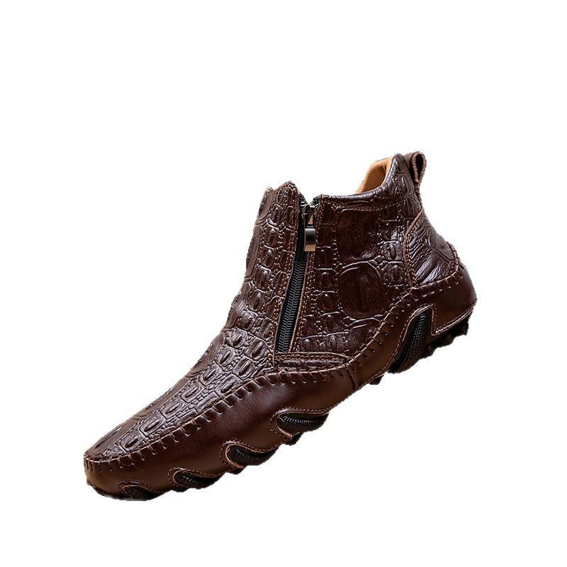 Large Size Medium Help Personalized Crocodile Pattern Beanie Shoes Men's Soft Leather Single Shoes Trendy Leather Shoes Velvet Casual Shoes