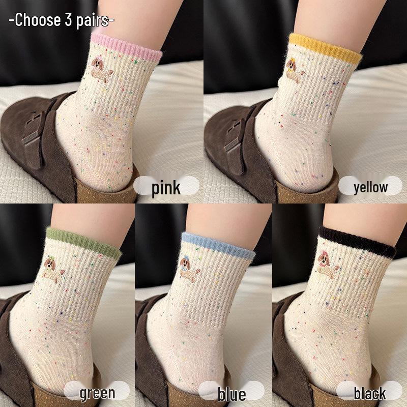 

Puppy Socks: Trendy Japanese Cute Polka Dot Cotton Mid-Calf Socks for Women - Spring/Summer Collection One Size