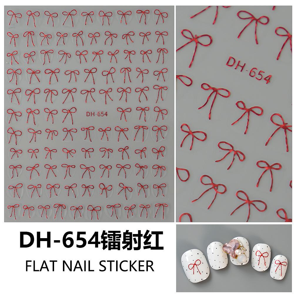 Valentine'S Day 3D Bow Nail Stickers French Minimalist Red Bowknot Designs Self-Adhesive Decals For Diy Nail Decor Itemations