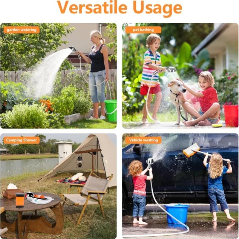Portable Electric Shower Pump Outdoor Camping4800/6000/7800mAh Rechargeable Digital Temperature Display For Hiking Travel