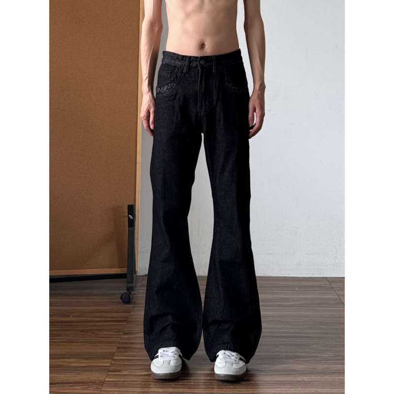 Джинсы клеш JYL для мужчин Американский стиль Жаккардовый камуфляж Весна Прямые джинсовые M мясо коричневый