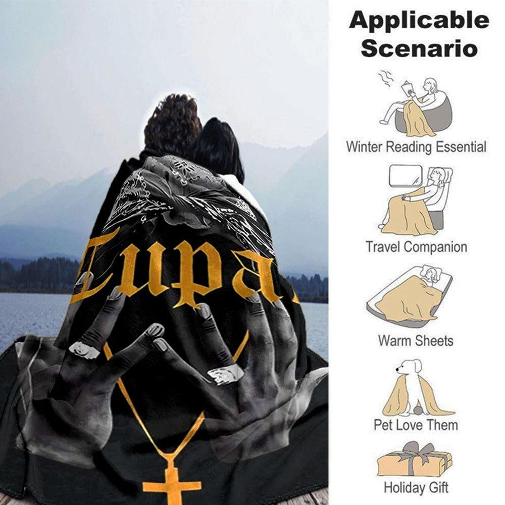 1pc 2PacHip Hop Blanket Soft Lightweight All Season Multi Purpose Throw for Sofa, Bed, Office & Picnics, French Style with Iconic Album Art & Quotes