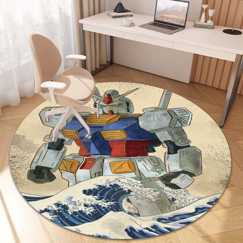 Mobile Suit Gundam cartoon round rug can be used to decorate living rooms, bedrooms, sofas, and game rooms; non-slip rug.66