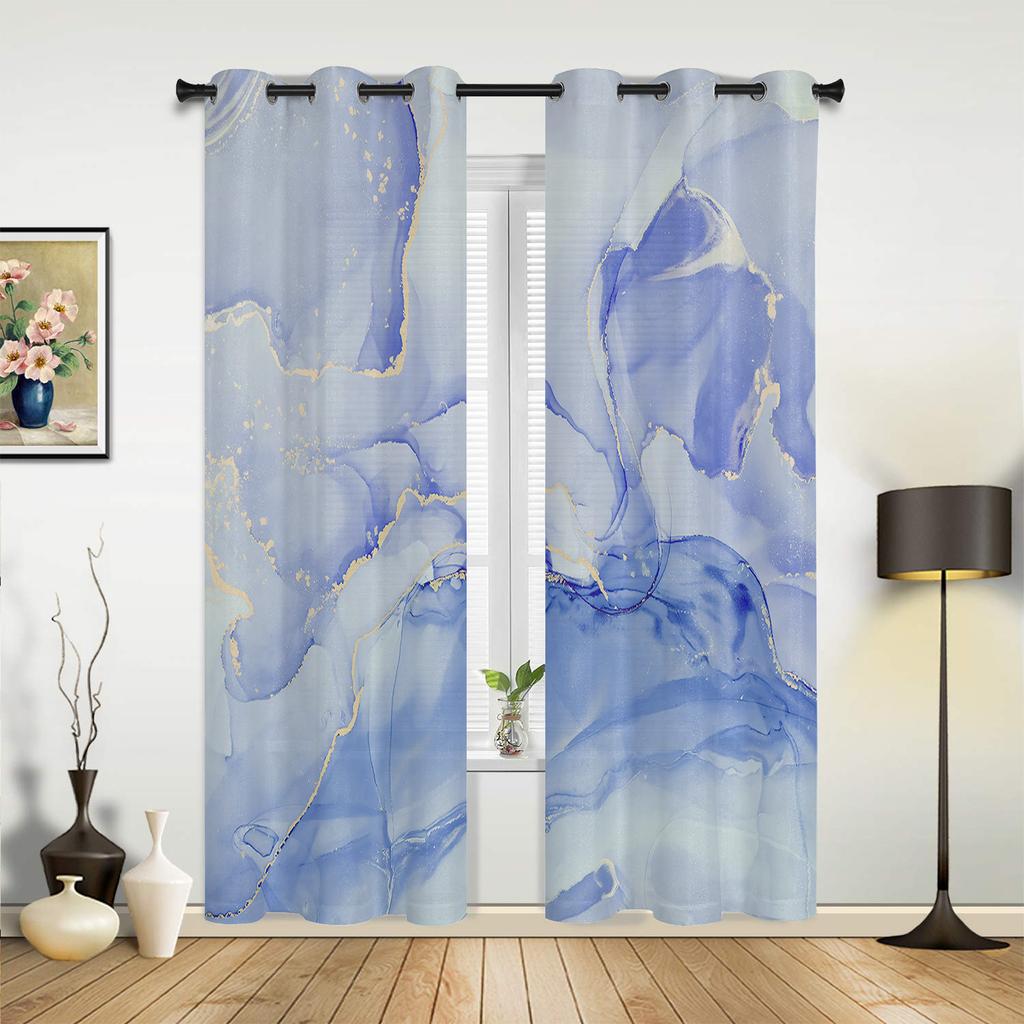 Marble Texture Aqua Curtains for Bedroom Living Room Drapes Kitchen Children's Room Window Curtain Modern Home Decor