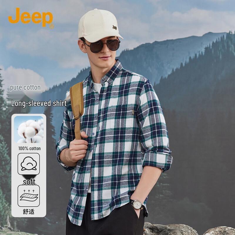 

JEEP Men s Brushed Plaid Long Sleeve Shirt M