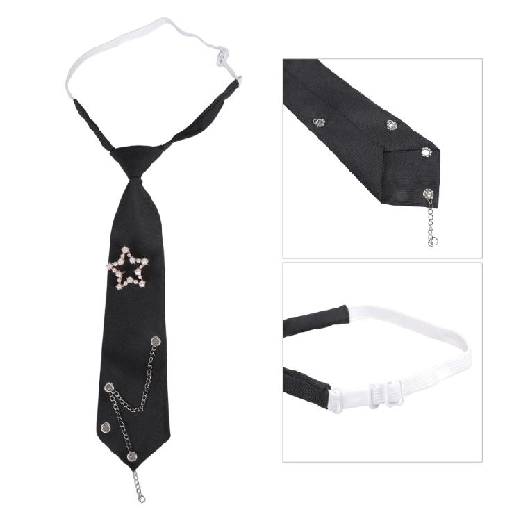 Student Pre Tied Neck Ties Preepy Look Pearls Star Metal Chain Dark Tie Cravat Neck Wear Accessories