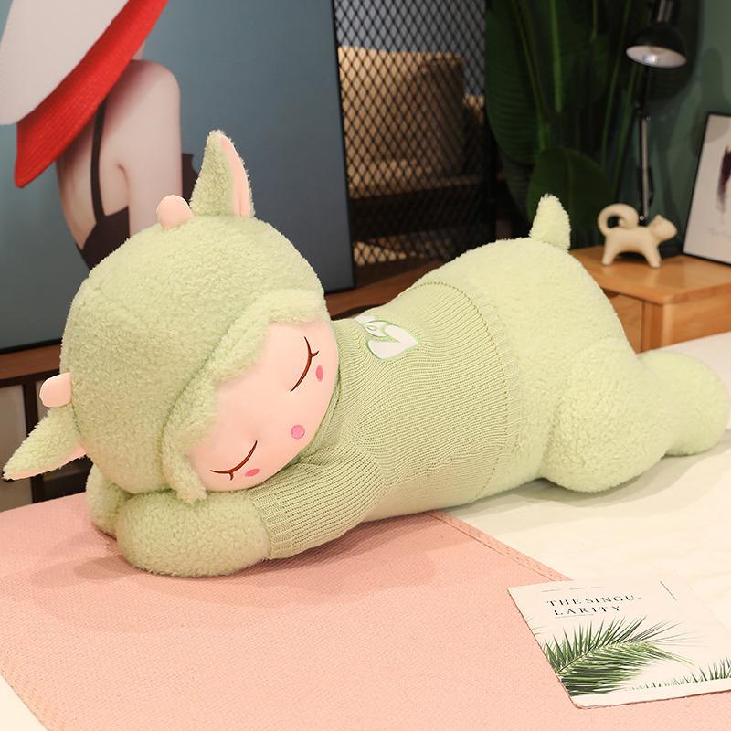 

Большой милый свитер лежащая овечка подушка-плед флисовая игрушка кукла маленькая овечка кукла для девочки спящая успокаивающая тряпичная кукла 80cm（1kg） зелёный