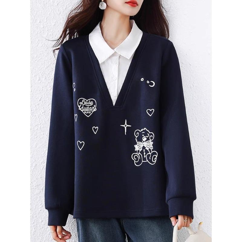Temperament Fashionable Cute Fake Two-piece Sweatshirt Autumn 2025 New Loose Top for Women