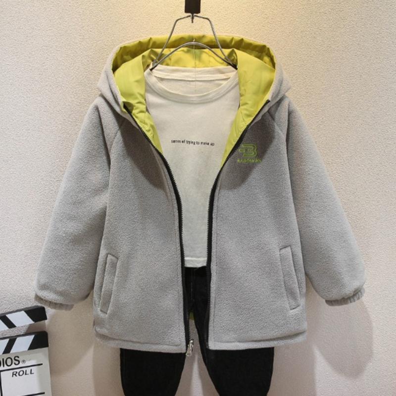 Autumn Fashion Boys' Coat Plus Fleece Top Windbreaker Double-sided Children's Jacket