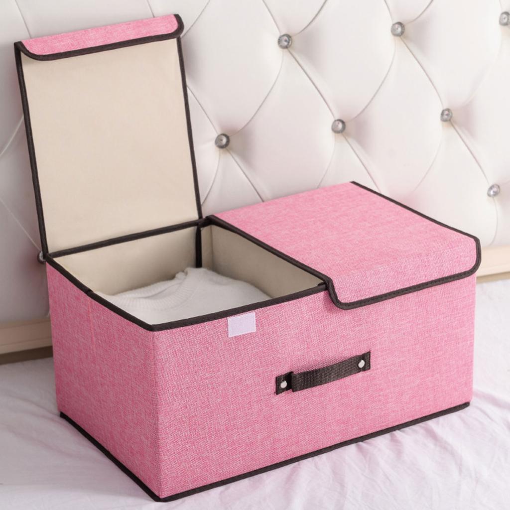 Foldable Cotton Linen Storage Box Convenient Double Lid Underwear Organizer Clothing Container for Home Organization