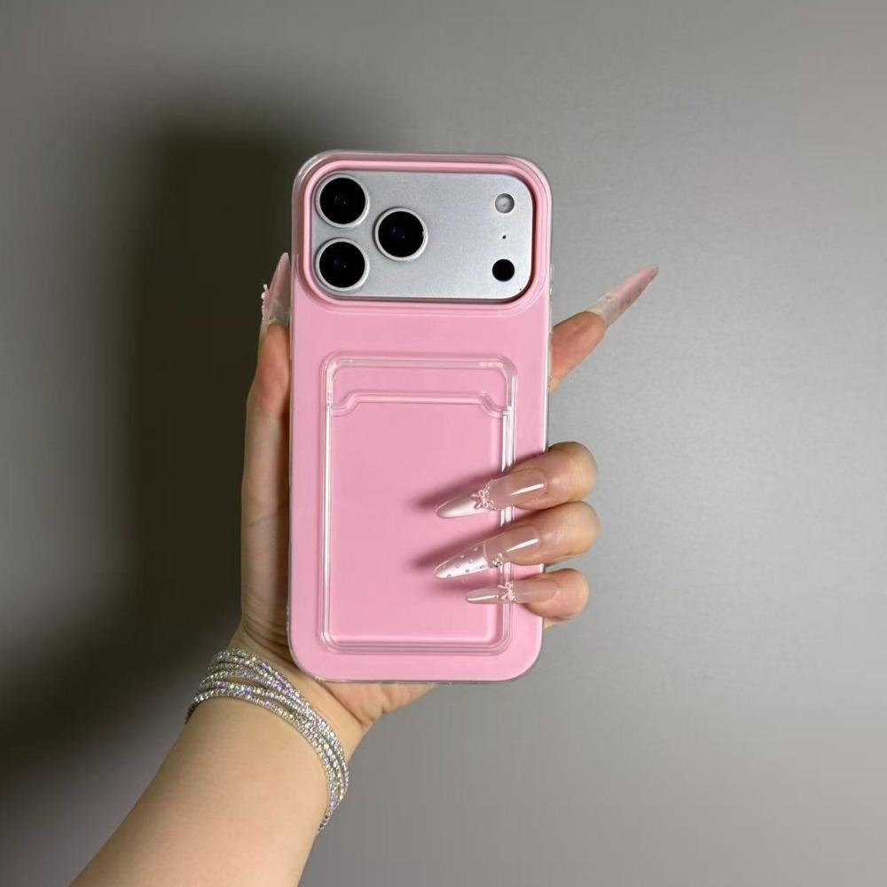 2 IN 1 Card Slot Holder Phone Case for iPhone 17 Air 16 15 14 13 12 Pro Max 11 Candy Color Clear Photo Clip Wallet Bag Cover
