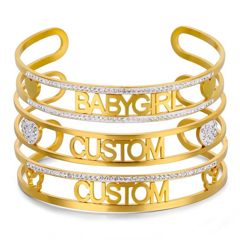 Personalized Custom Name Bracelet For Women Stainless Steel Charms Handmade Engraved Handwriting Love Bangle Gift