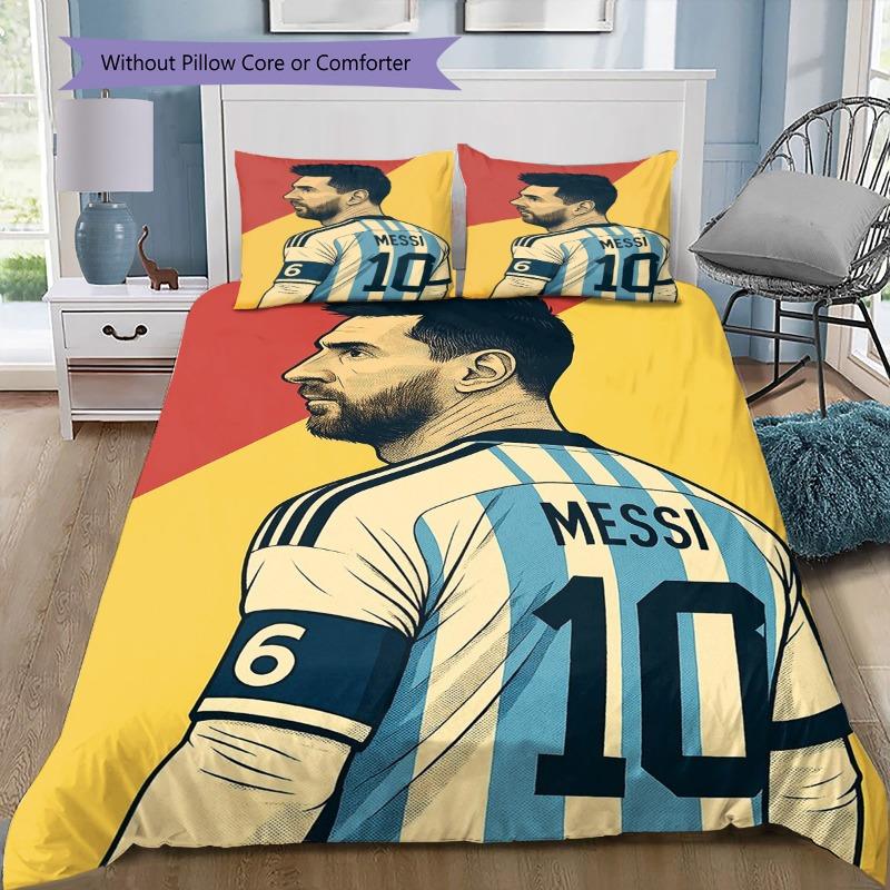 Lionel Messi Argentina N.10 Set Biancheria da Letto 3 Pezzi per Stadio Senza Federe Piumone Lavabile Microfibra Ventilatore di Calcio Camera da Letto Adolescente Set Copripiumone