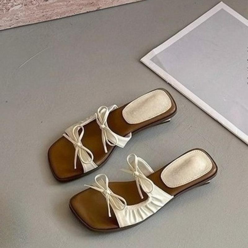 Fashion Bow Women Square Toe High Heels Slippers Sexy Trend Sandals 2025 Summer Shoes New Designer Party Heeled Shoes Woman Pumps Mujer