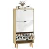 Shoe Furniture, Narrow Shoe Cabinet, 3 Tilting Drawers, High-gloss Door, 60x24x127cm, White
