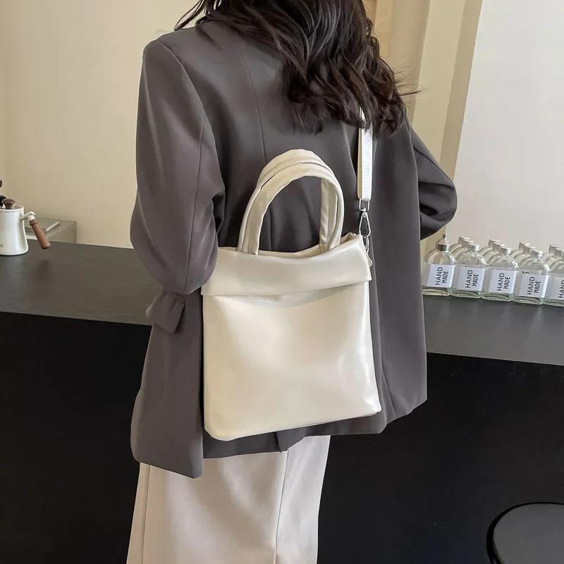 Solid Color PU Large Capacity Hasp Women's Shoulder Bags  High Quality Versatile Ladies Crossbody Bags