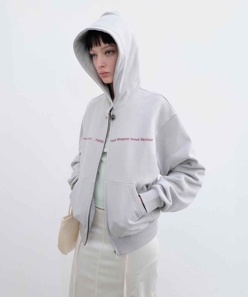 Yunse Posy Lettering Zip-Up Hoodie (Gray)