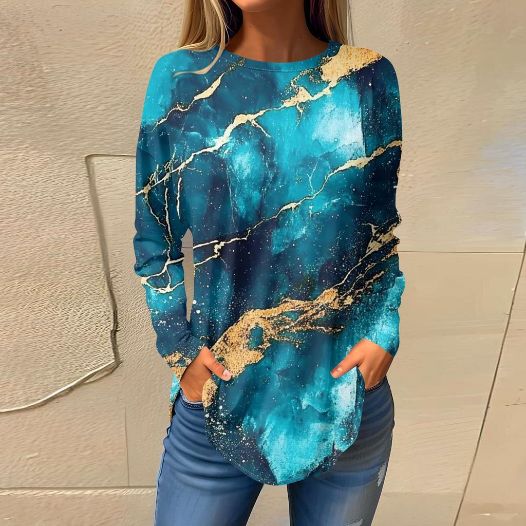 Women's Fashion Pullover Round Neck Long Sleeve Printed Top
