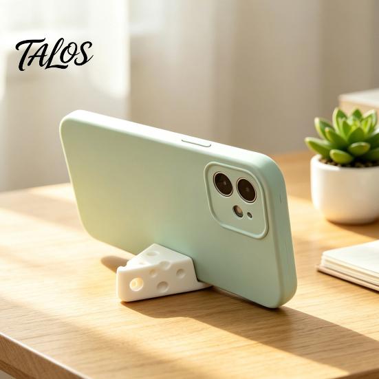 Hard Material Phone Holder 3D Printed Cheese Holder, Cute Mini Mount with Stand Keychain Ring, Lightweight Portable Desktop for Tablet Video Viewing