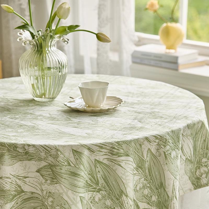 Franse Stijl Homestay Balkon Decoratief Stof Groen Bos Stijl Ronde Tafelkleden Licht Luxe High-end Ronde Tafelkleden 120x120cm