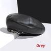 Vintage Women's PU Leather Beret Cap with Chain French Artist Style Warm Beanie Hat Adjustable All-Match Female Ladies Accessory