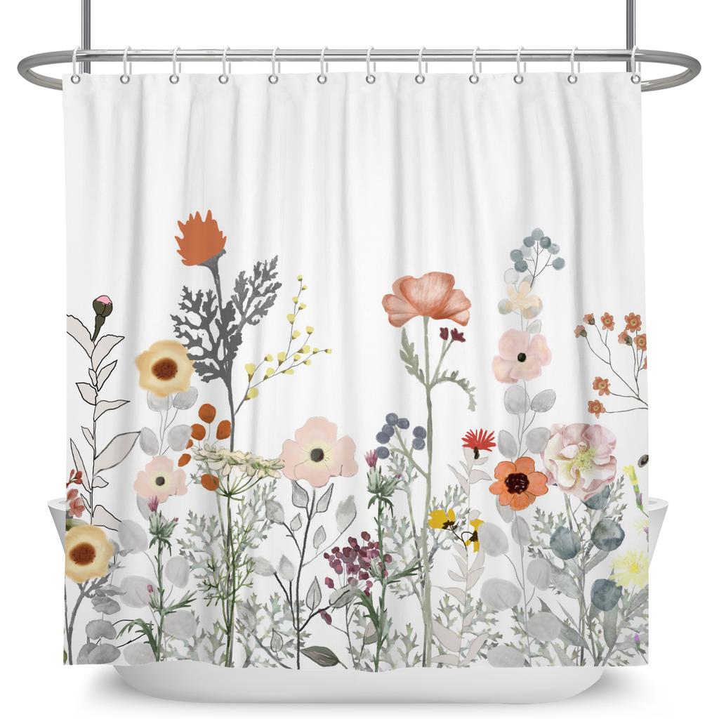 Watercolor Floral Shower Curtain Waterproof Easy To Clean Privacy Protection Print Botanical Design Elegant Bathroom Decor