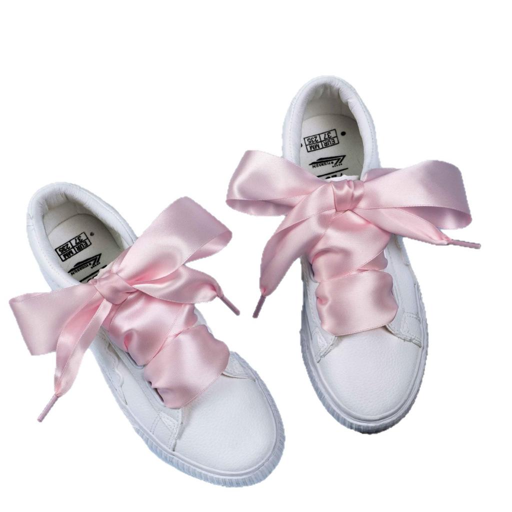 Silk Satin Ballet Bow Shoelaces, 4.0CM Double-Sided Bright White Ribbon Shoelaces