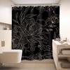 Black Peony Floral Shower Curtain Abstract Vintage Flower Blossom Plant Leaves Modern Elegant Women Cloth Fabric Waterproof
