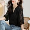 Women's Five Quarter Sleeved Chiffon Shirt Jacquard Summer New Fashionable Loose Shirt Top