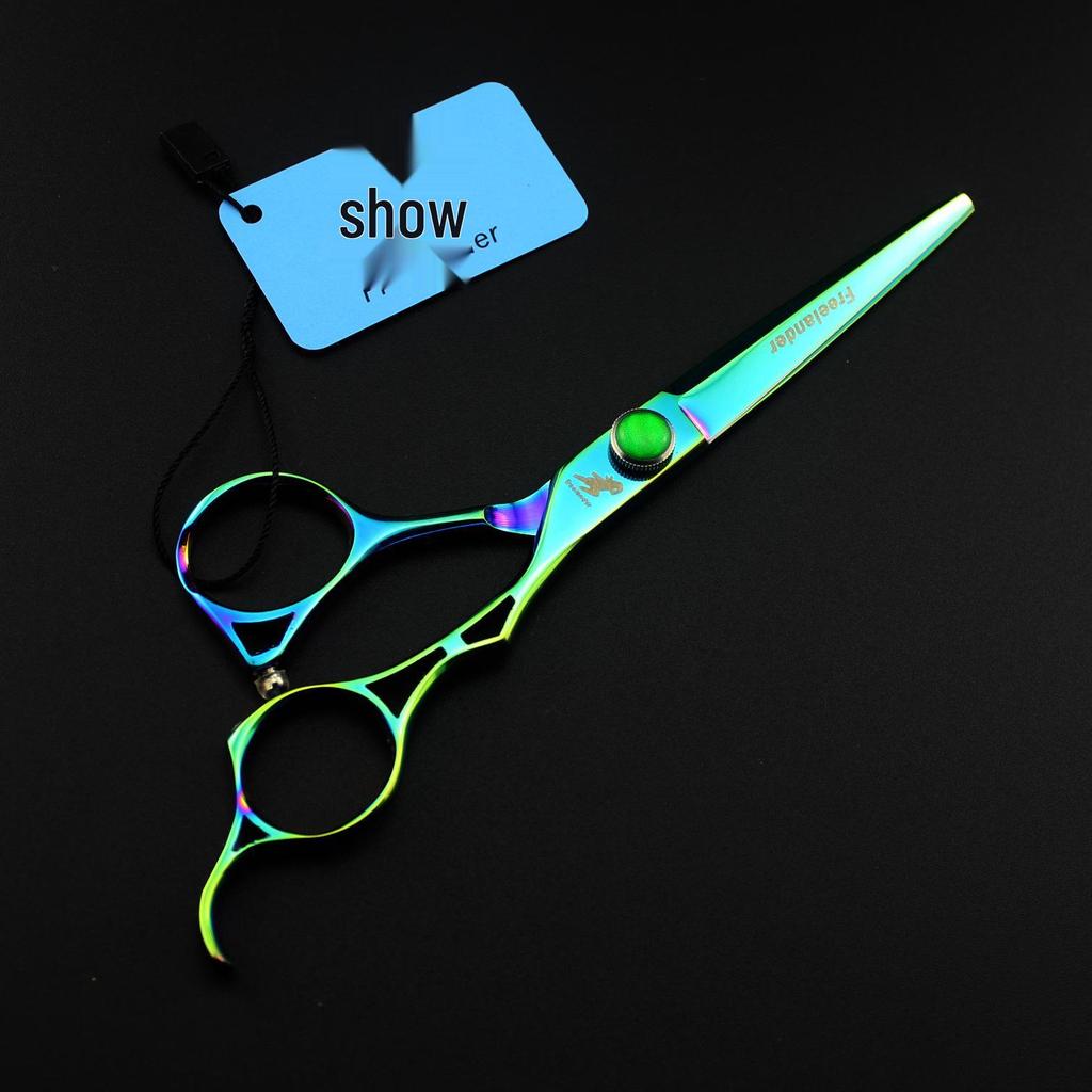 6.0" Green Hollow Handle Hairdressing Scissors: Straight & Thinning Shears Set