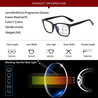 Good Eyeglasses Square Progressive Computer Reading Glasses Multifocal Men Unisex Women Anti-glare Fashion With Diopters