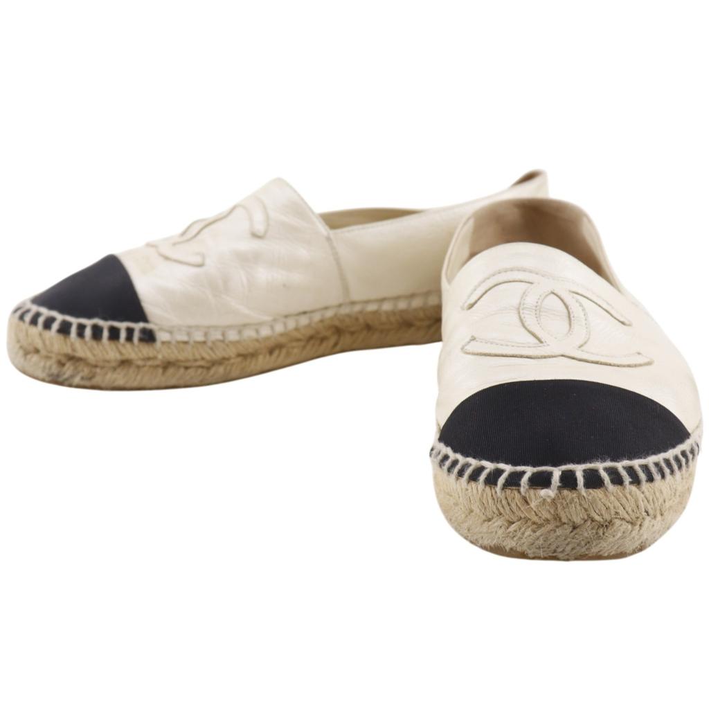 CHANEL Espadrille Slip-on B G29762 COCO Mark White lambskin Women Used