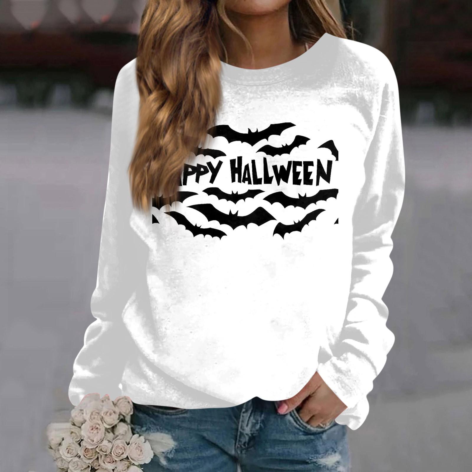 

Женская мода повседневная длинная рукава Хэллоуин принтованный круглый вырез свитер Топ L