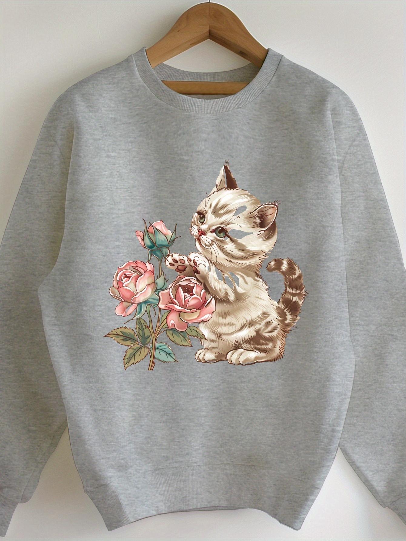 

Roses adorable cream colored kitten women s sweatshirts XXL