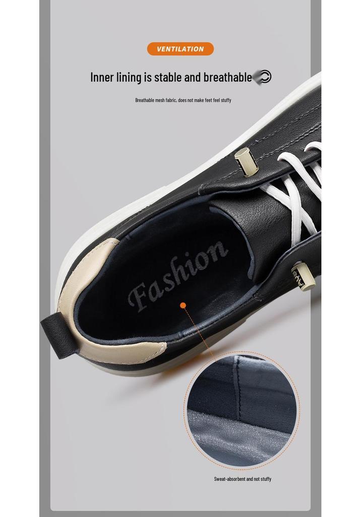 Men's White Leather Low-Top Sneakers - Casual Round Toe