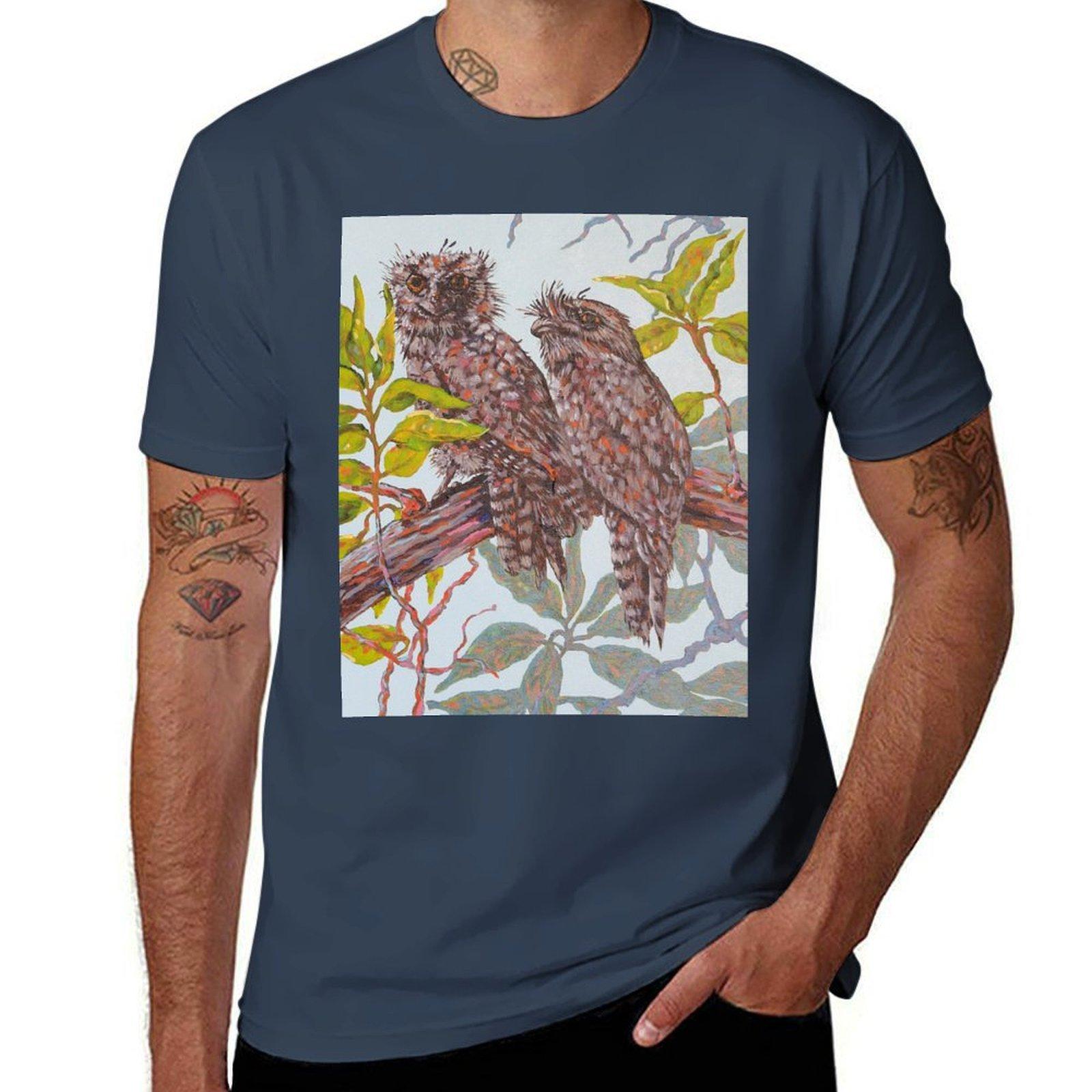 Two Tawny Frogmouth Birds Perched On Branch Tshirt Sweat Resistant Workout Tee Shirt S