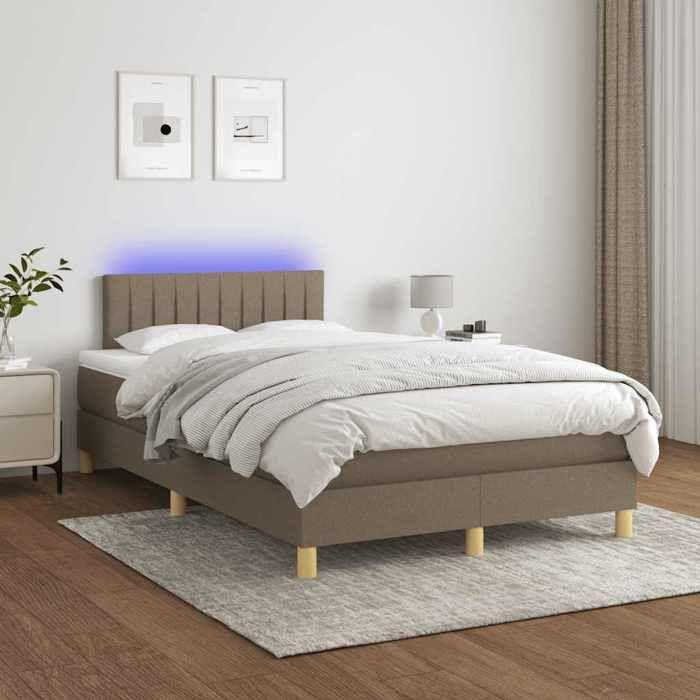 Exclusive House - Slatted Bed Base Mattress and LED Taupe 120x190 Cm Fabric