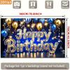2D Blue Gold Happy Birthday Backdrop, Glitter Balloon Photography Background for Party