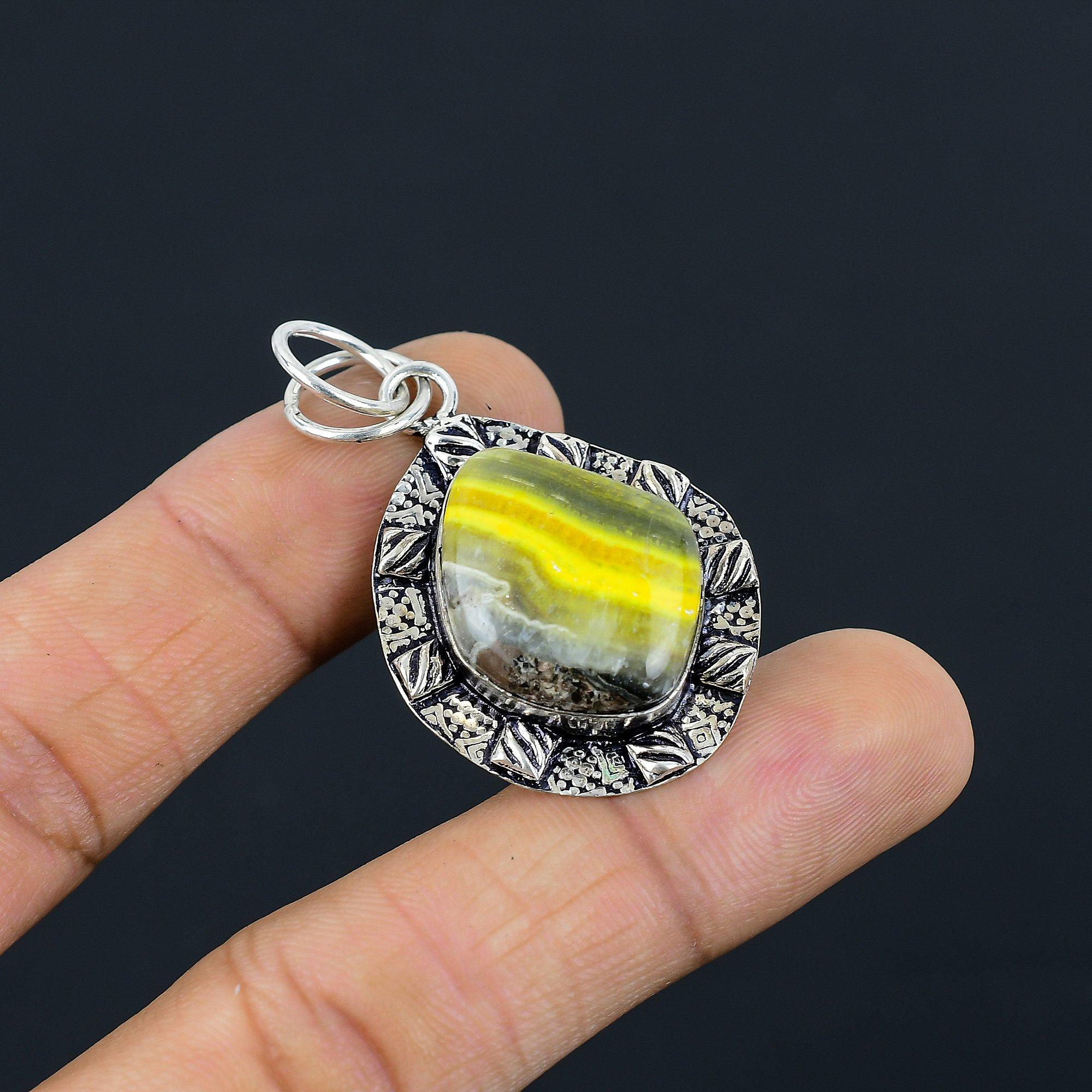 

Womens day Deal Bumble Bee Jasper Stone Sterling Silver Daughter Elegant Pendant