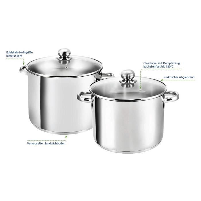 Cocotte haute - kopf - gigant - inox poli-miroir - couvercle en verre - 12,5 litres