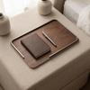 Wooden Tray with Metal Trim Slimline Rectangular Large for Coffee Table