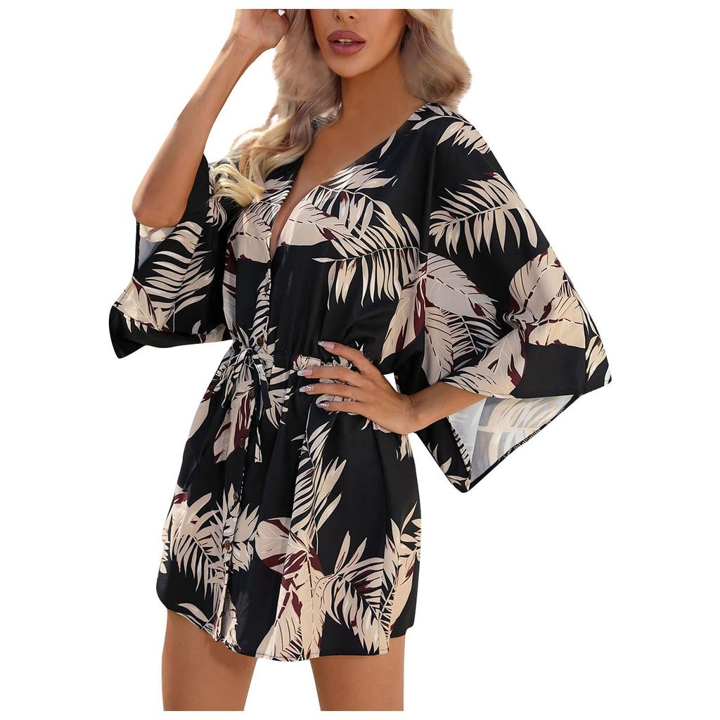 Women's Summer Leaf Print Half Sleeve Dress