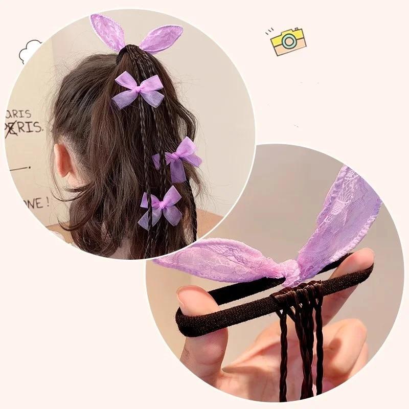 Sweet Wig Pigtail for Kids Girl Chic Butterfly Bow Rabbit Ear Children Wig Braid Hair Band Hair Accessories Headwear Ornament