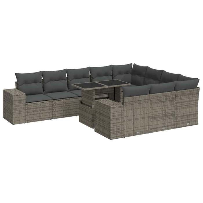 VidaXL Garden Lounge Set 11 Pcs with Grey Cushions Wicker 3326871