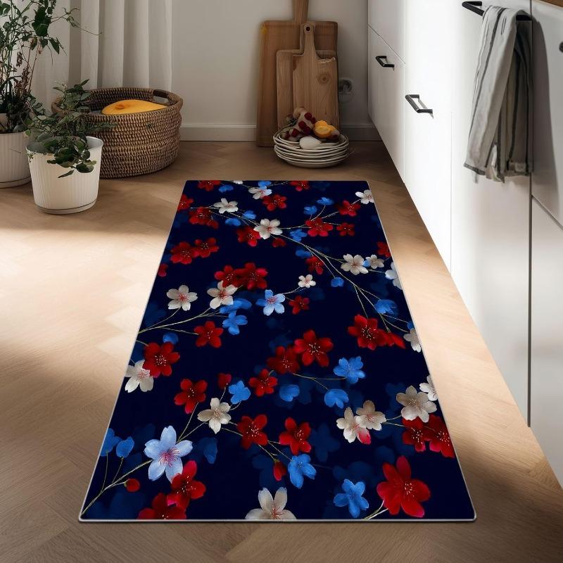 Tappeto Runner Floreale Colorato Vintage Stile Rustico Tappeto con Stampa Floreale Assorbente Antiscivolo Decorazione Ingresso Soggiorno Tappetino