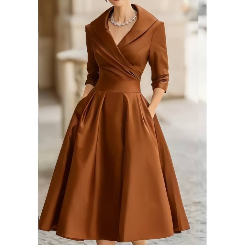 Elegant Satin Fabric Long Sleeve Dress For Business And Formal Occasions